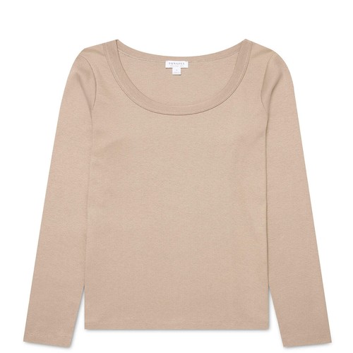 Sunspel womens rib scoop - sunspel, l/s